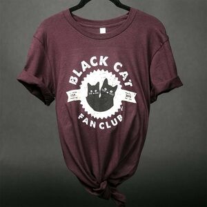 Cat Lady Small Maroon Cat Shirt “Black Cat Fan Club” NEVER WORN